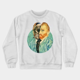 Van Gogh Surreal Head, Van Gogh Skeleton, Skull, Smoking skeleton Crewneck Sweatshirt